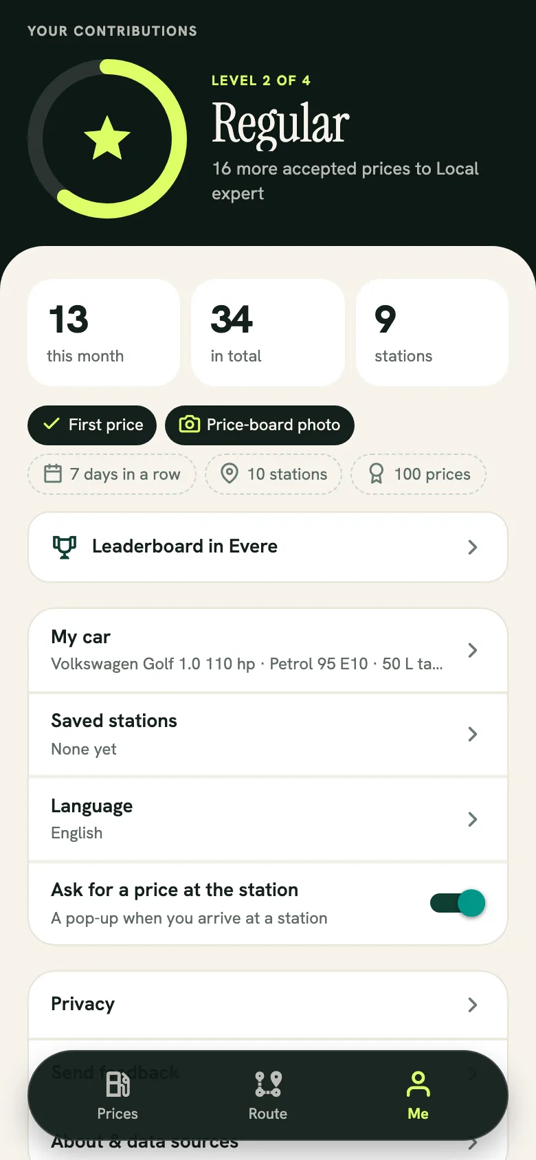 Contributor levels in the app