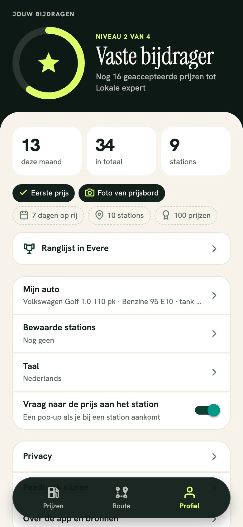 Niveaus voor bijdragers in de app